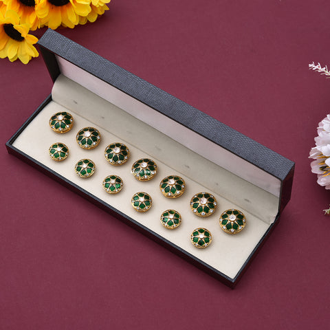 Hari Mahal Moissanite Polki Sherwani Button Set