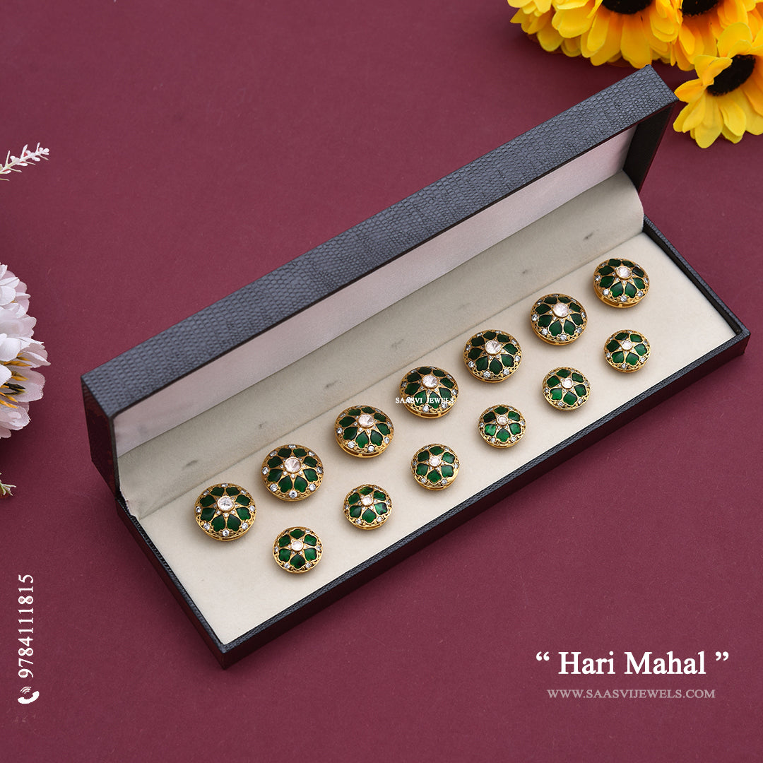 Hari Mahal Moissanite Polki Sherwani Button Set