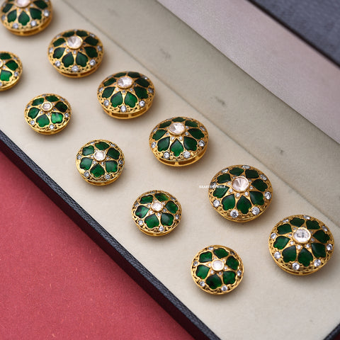 Hari Mahal Moissanite Polki Sherwani Button Set